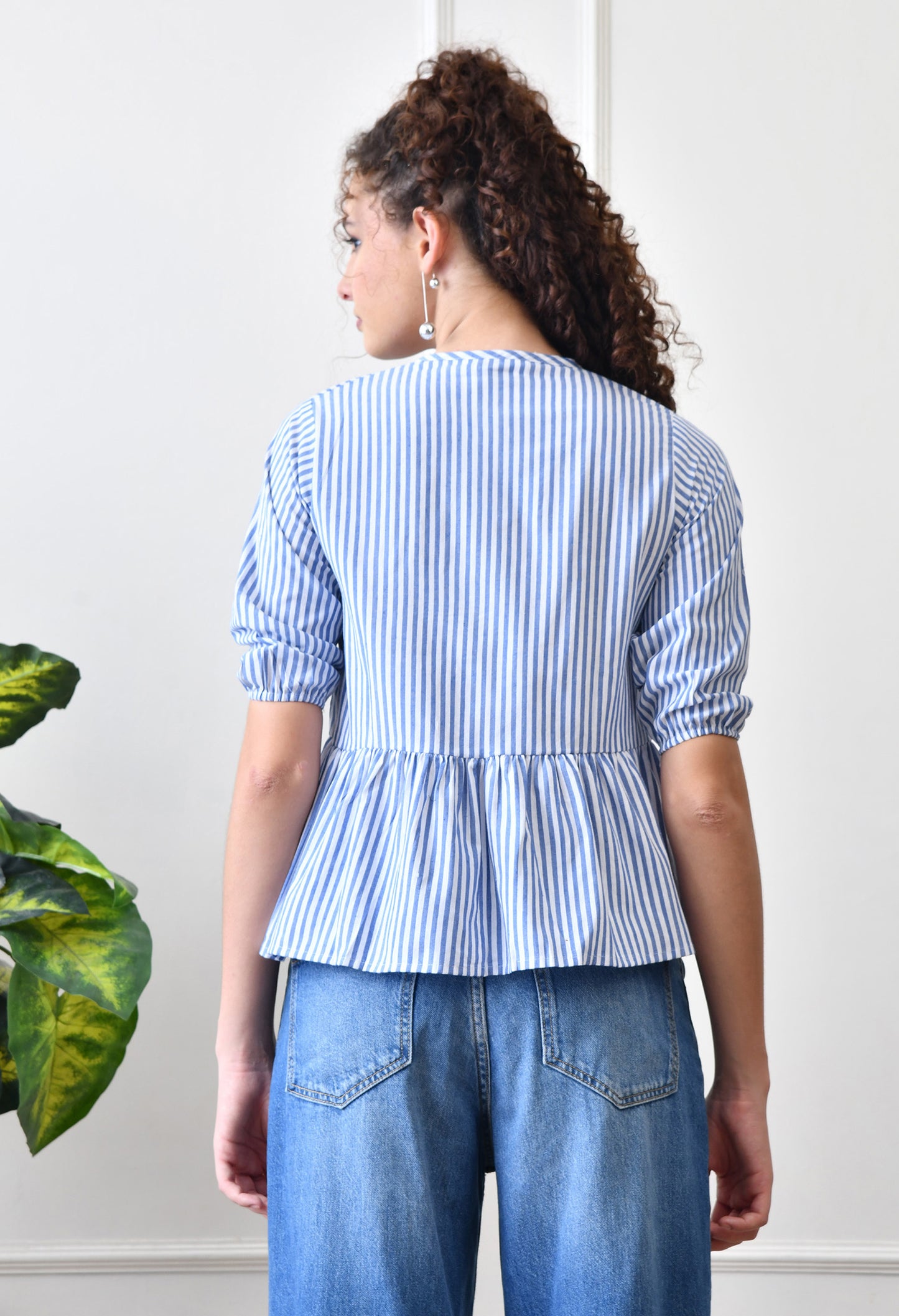 The Chicaboo Tie-Up Peplum Top in Blue Stripes