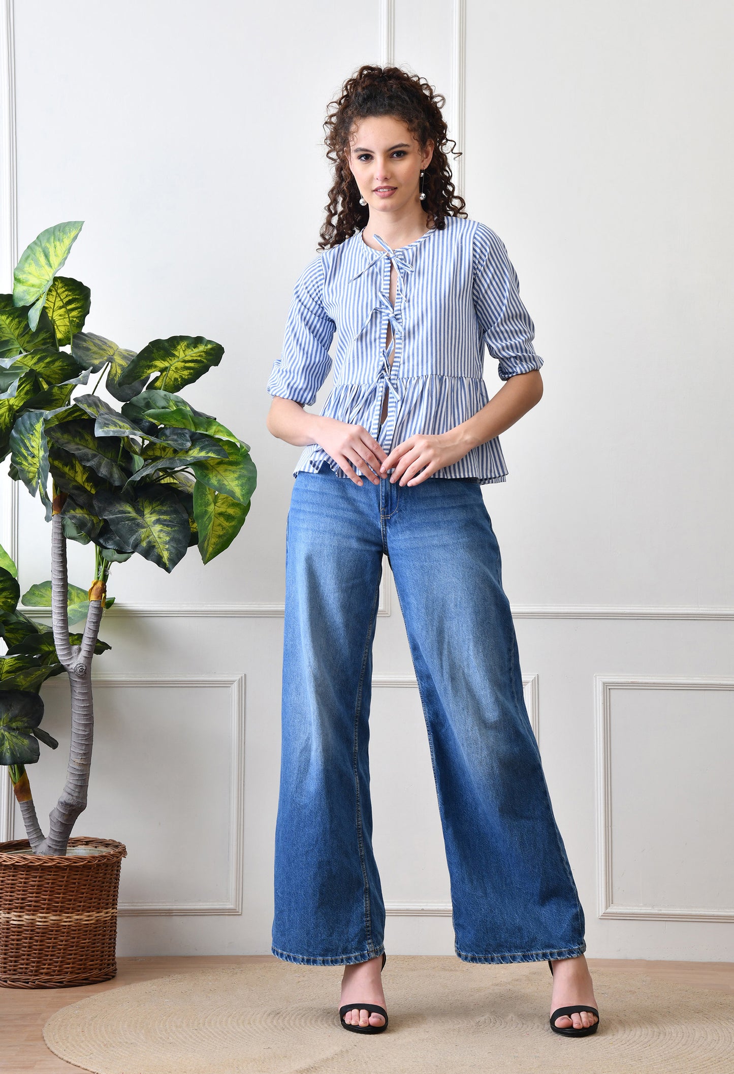 The Chicaboo Tie-Up Peplum Top in Blue Stripes