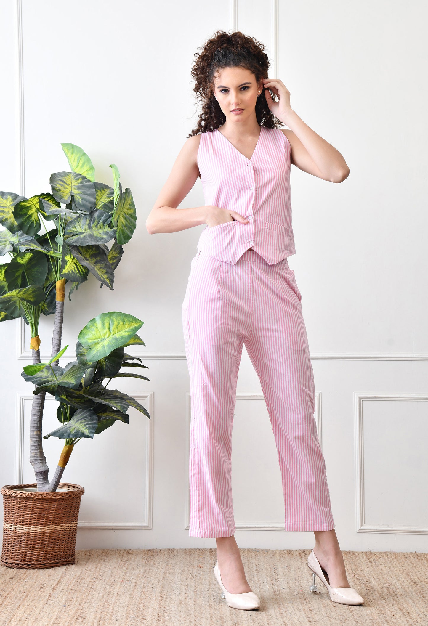 Pink Stripe Cotton Co-ord Set