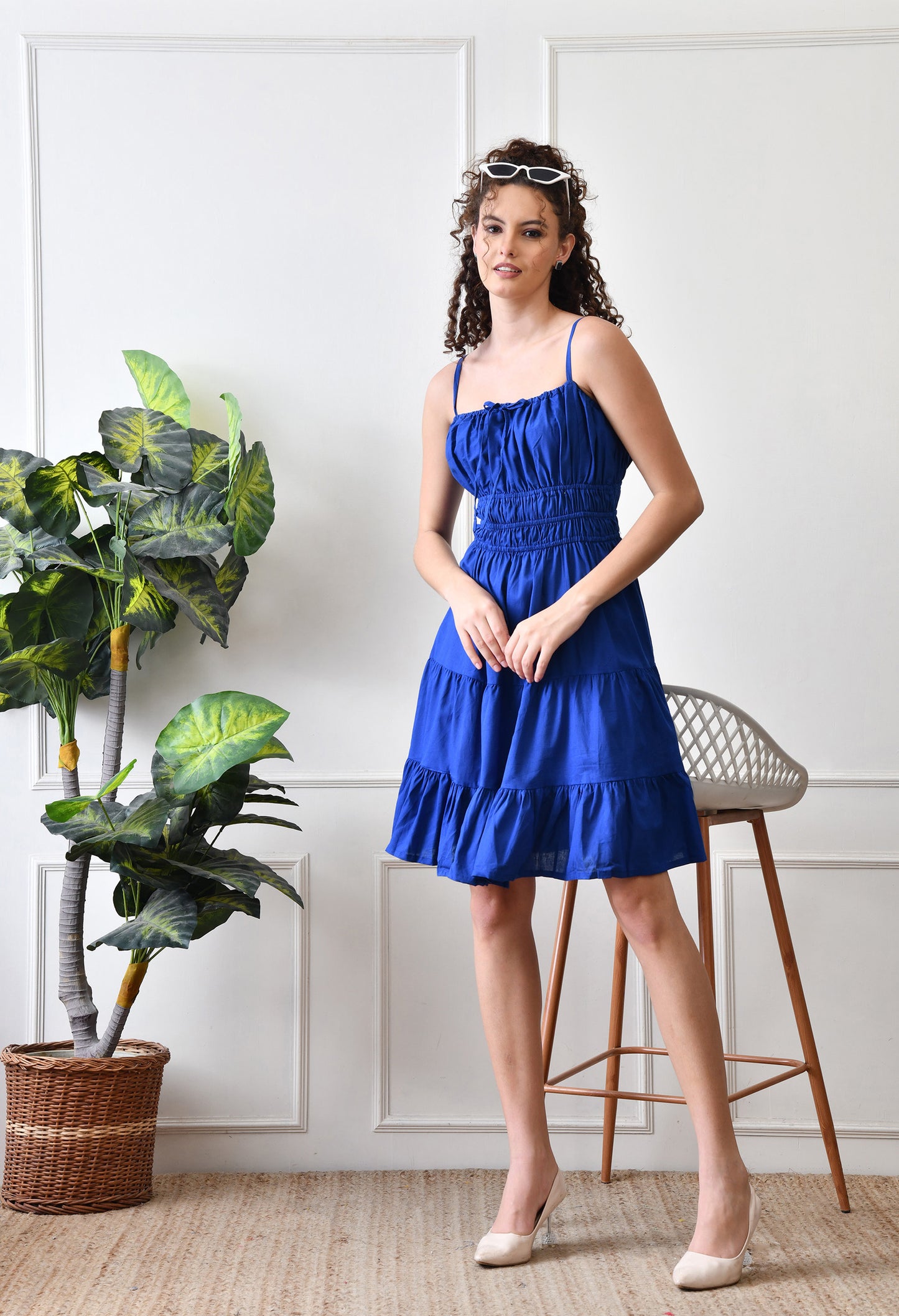 Royal Blue Cotton Tiered Dress