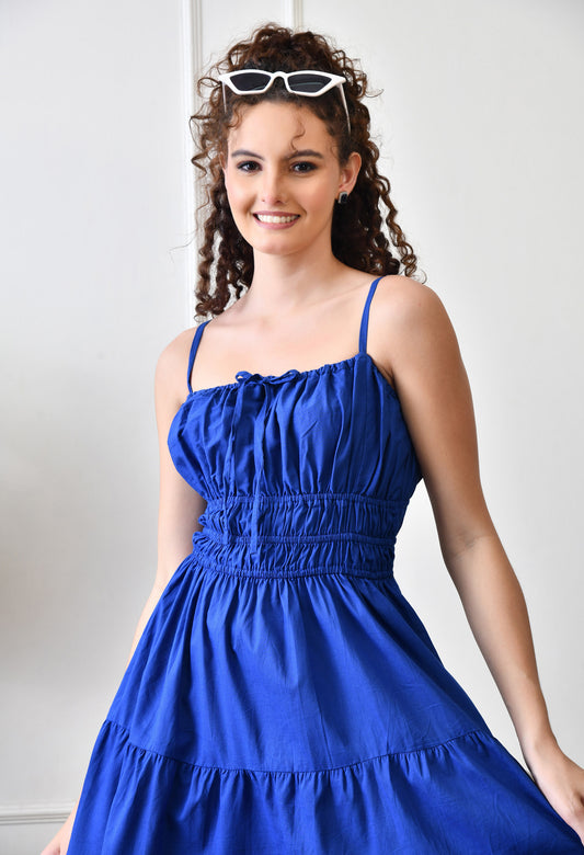 Royal Blue Cotton Tiered Dress