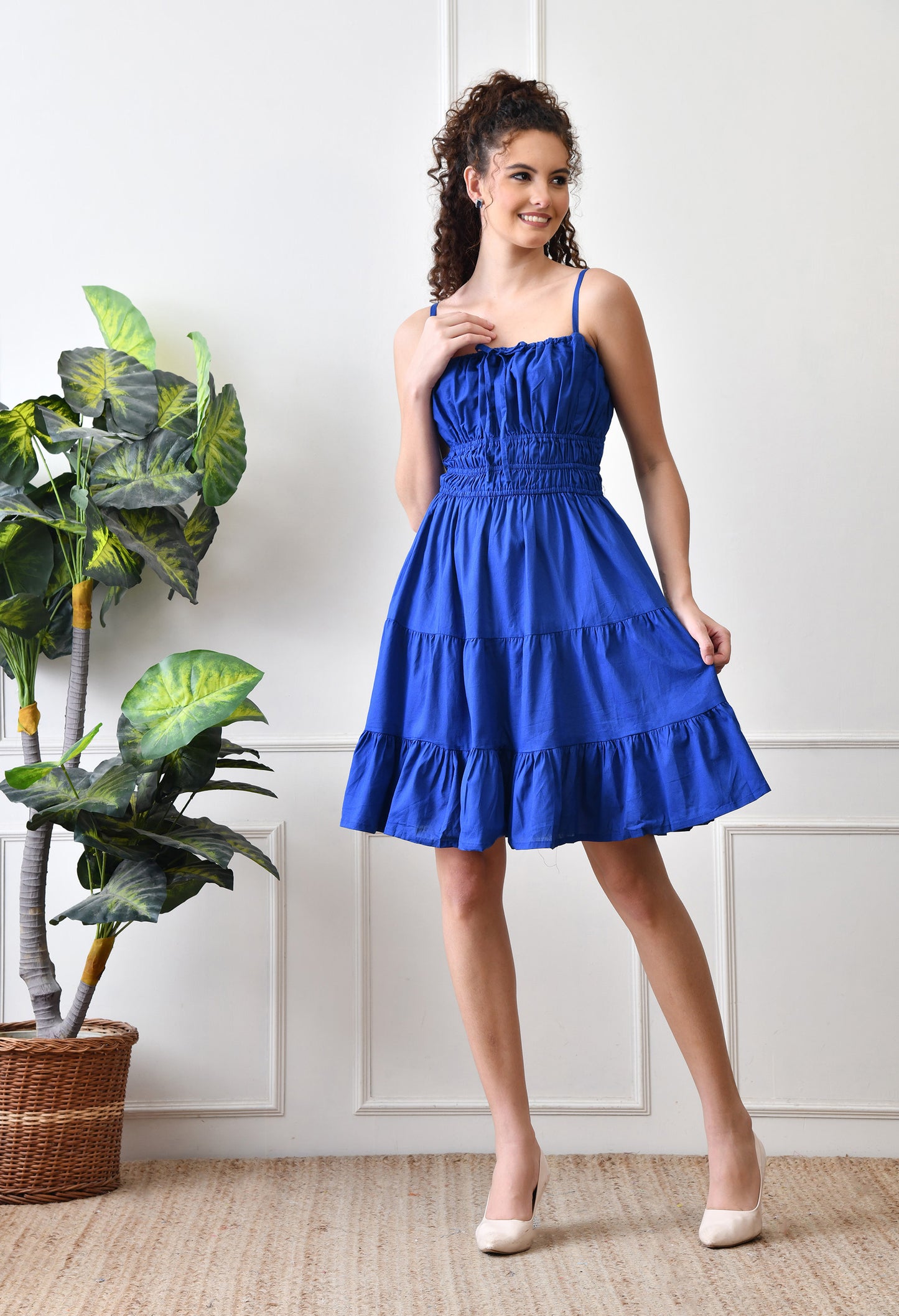 Royal Blue Cotton Tiered Dress