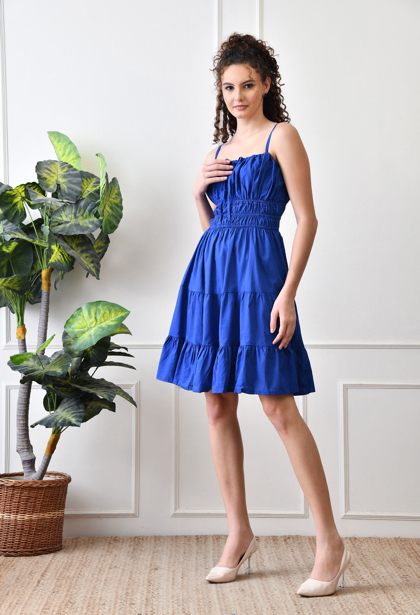 Royal Blue Cotton Tiered Dress