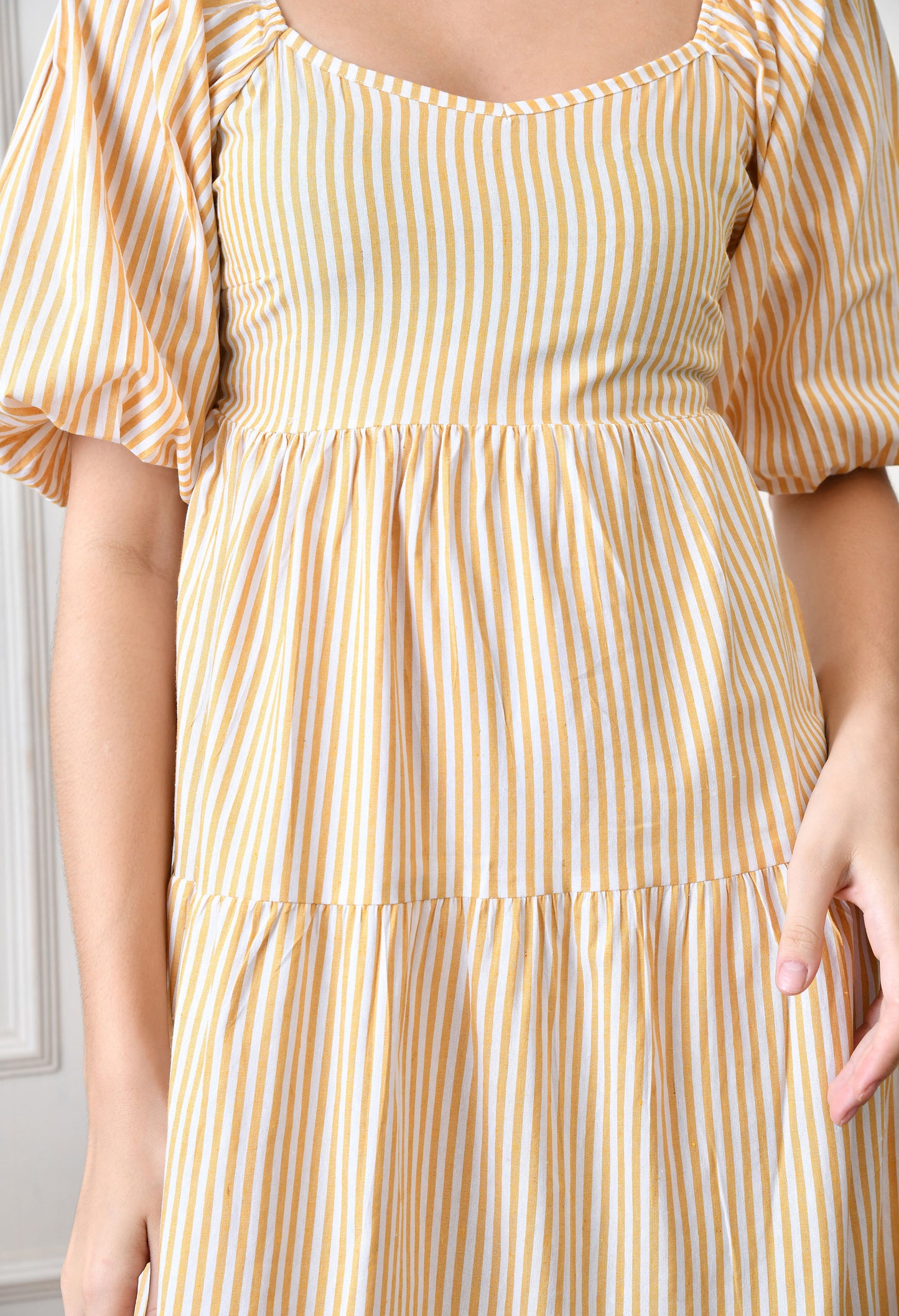 Sunshine Striped Puff Sleeve Midi Dress by Chicaboo