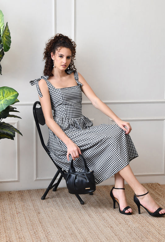 Classic Gingham Tie-Strap Midi Dress by Chicaboo