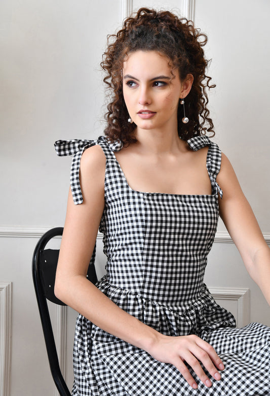 Classic Gingham Tie-Strap Midi Dress by Chicaboo