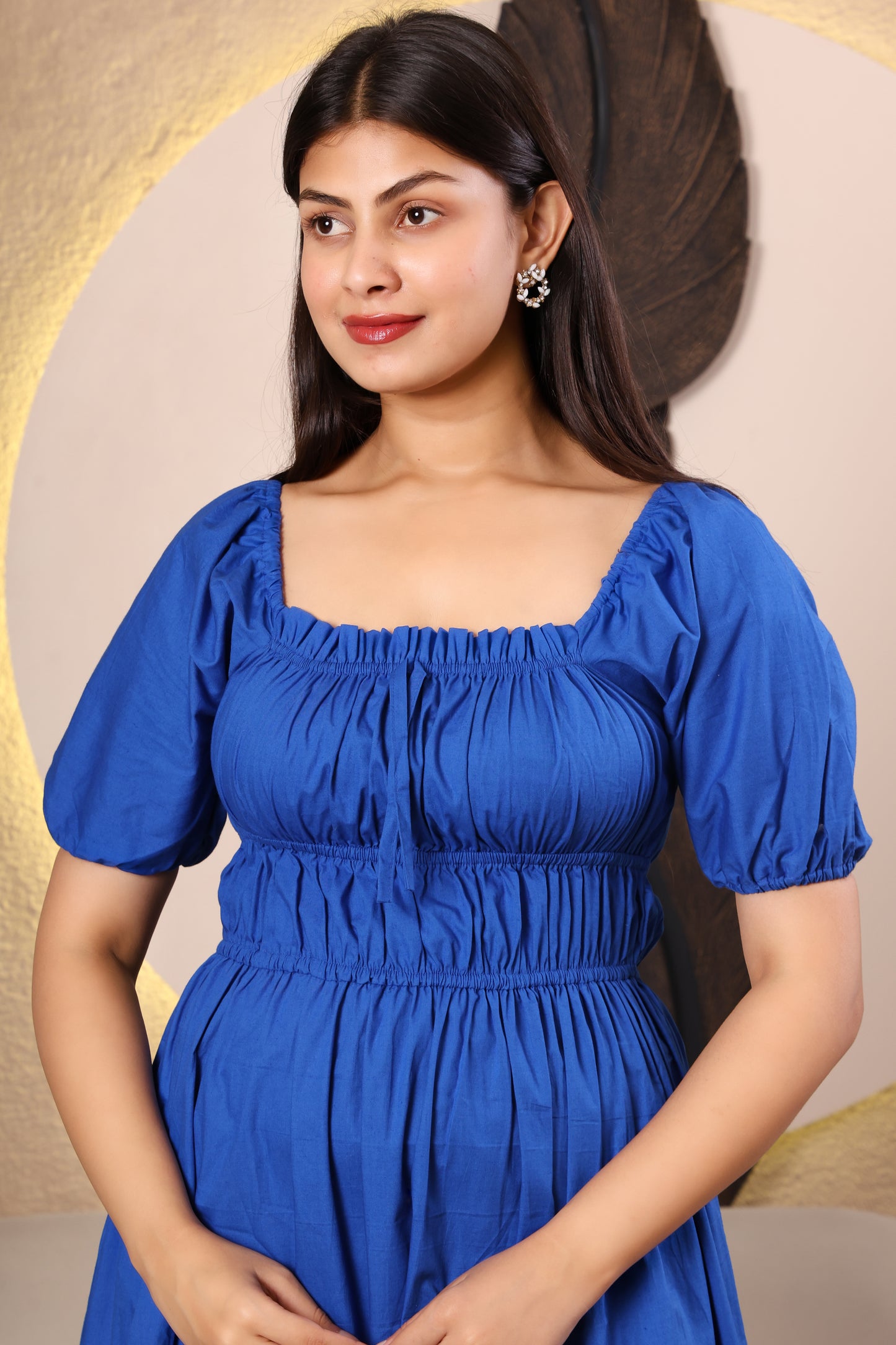 Royal Blue Smocked Midi Dress