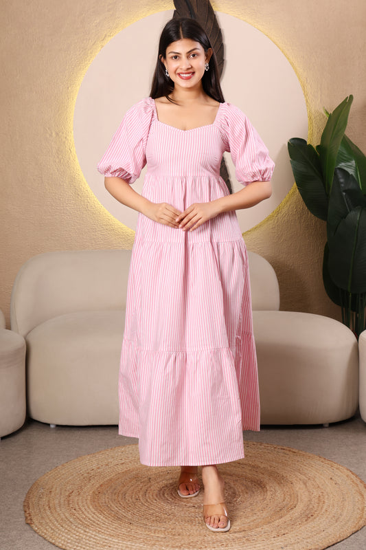 Sweetheart Neck Tiered Cotton Dress