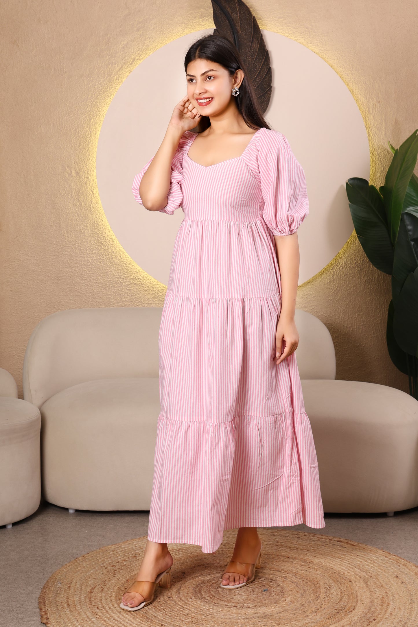 Sweetheart Neck Tiered Cotton Dress