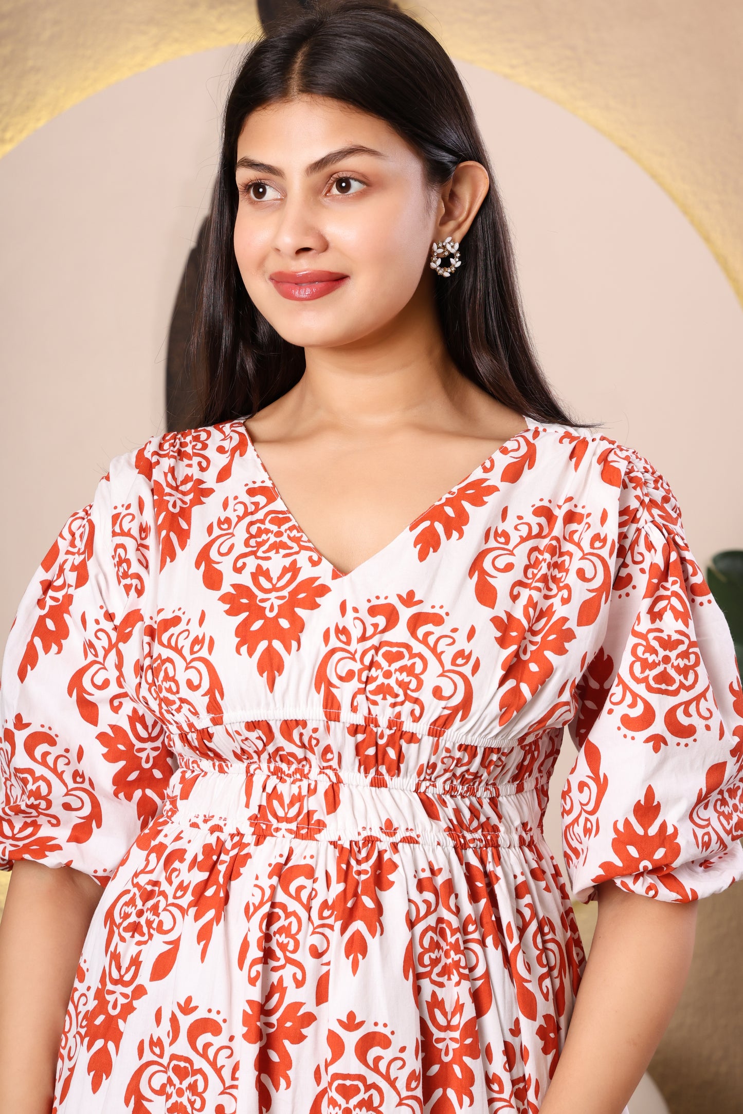 Red & White Casual V-Neck Dress